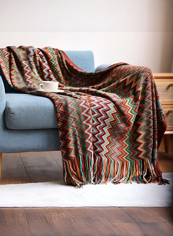 غطاء كنبة نسيج مطرز بأسلوب بوهمي، غطاء خفيف دافئ لغسيل النوم في المكتب وتزيين الكنبة، غطاء مكيف مع زخارف ذيل، هدية رمضان مثالية لتزيين المنزل وغرفة الضيوف